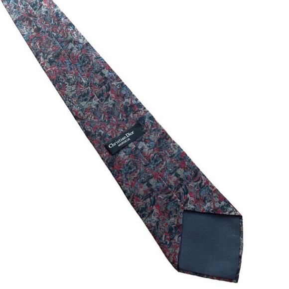 Vintage Christian Dior Monsieur Silk Tie Grey Red Blue Abstract Florals Necktie - Picture 7 of 8